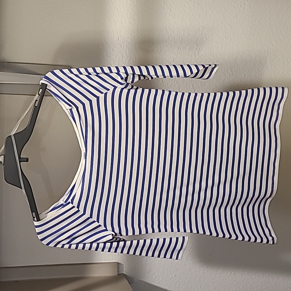 NWOT Navy Blue and white striped off the shoulders shirt